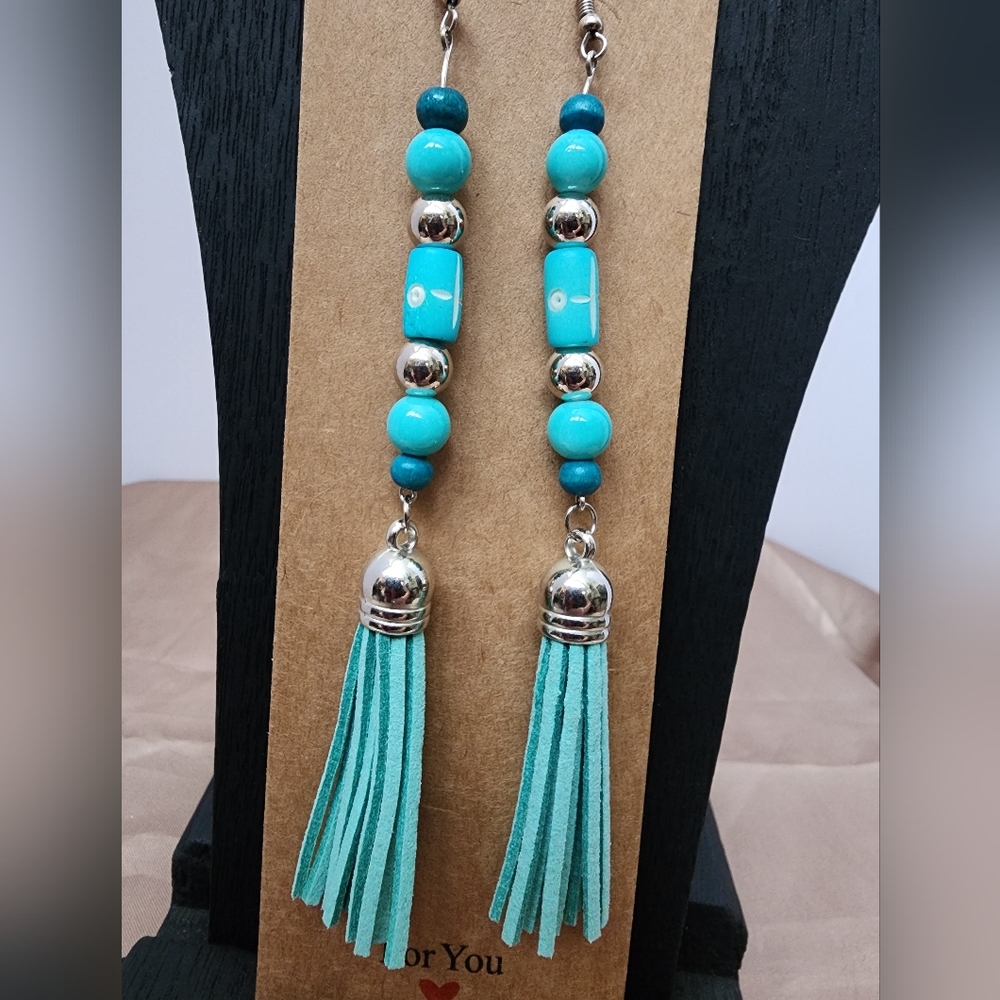 BrazenSoul Turquoise Tassel Drop Earrings | Carved Ox Bone | Boho Chic